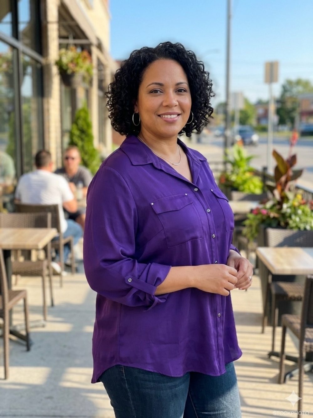 In Every Story Women's Purple Button-Down Shirt with Roll-Tab Sleeves